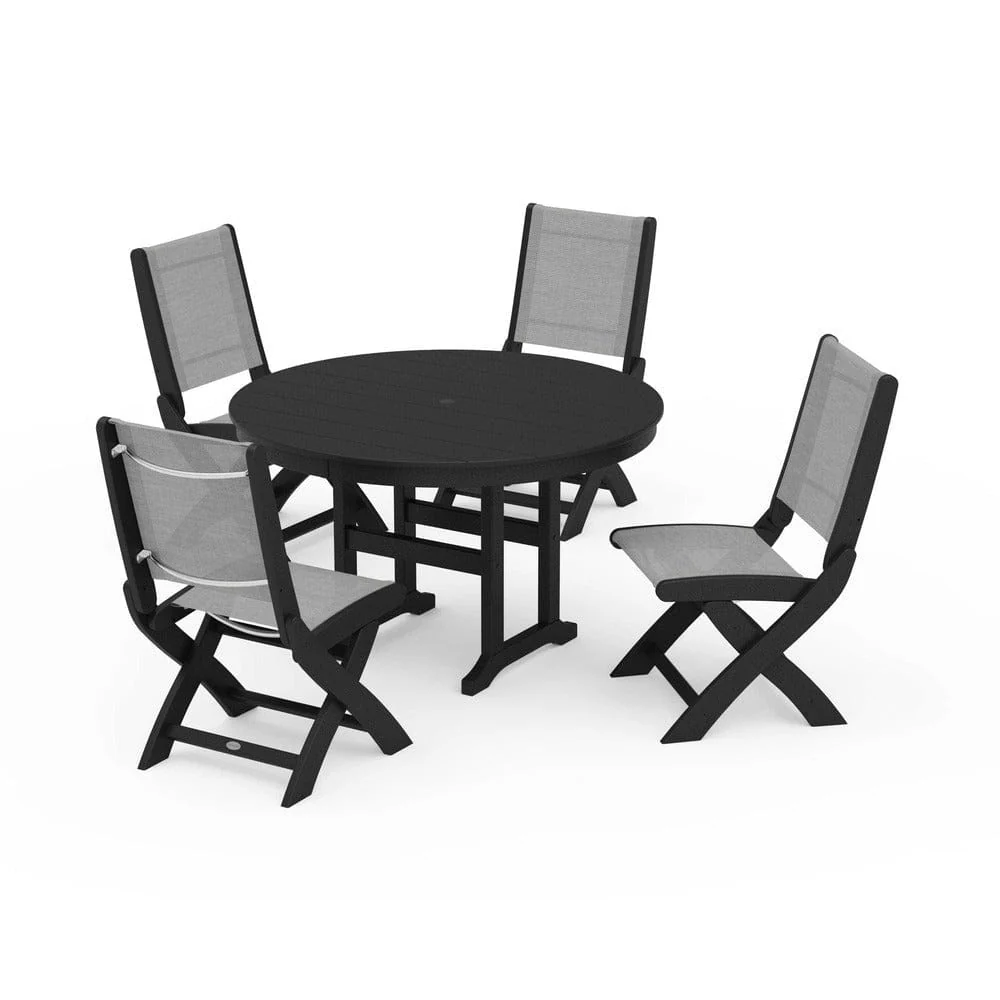 POLYWOOD® - Coastal Folding Side Chair 5-Piece Round Dining Set - PWS1358 - Image 66