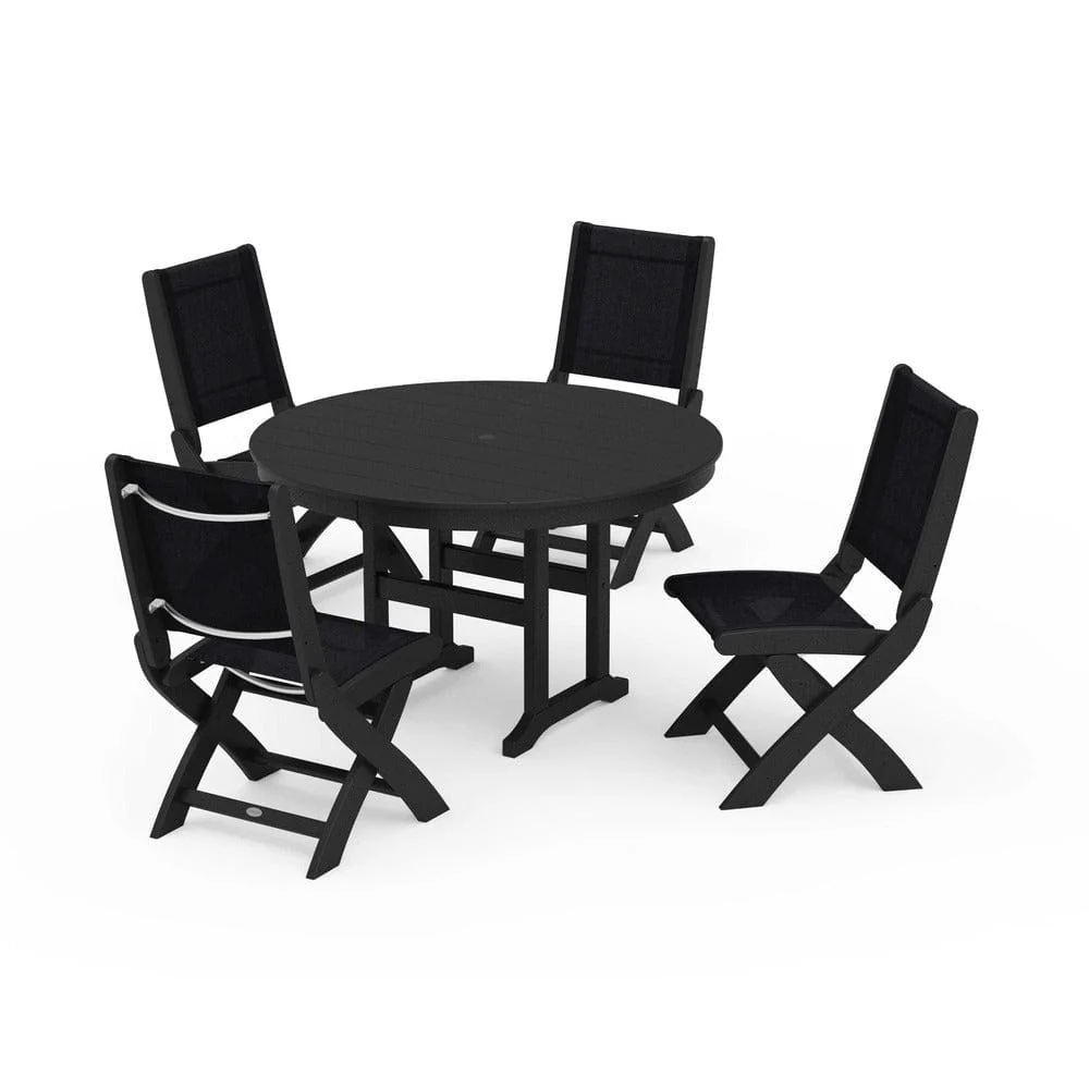 POLYWOOD® - Coastal Folding Side Chair 5-Piece Round Dining Set - PWS1358 - Image 68