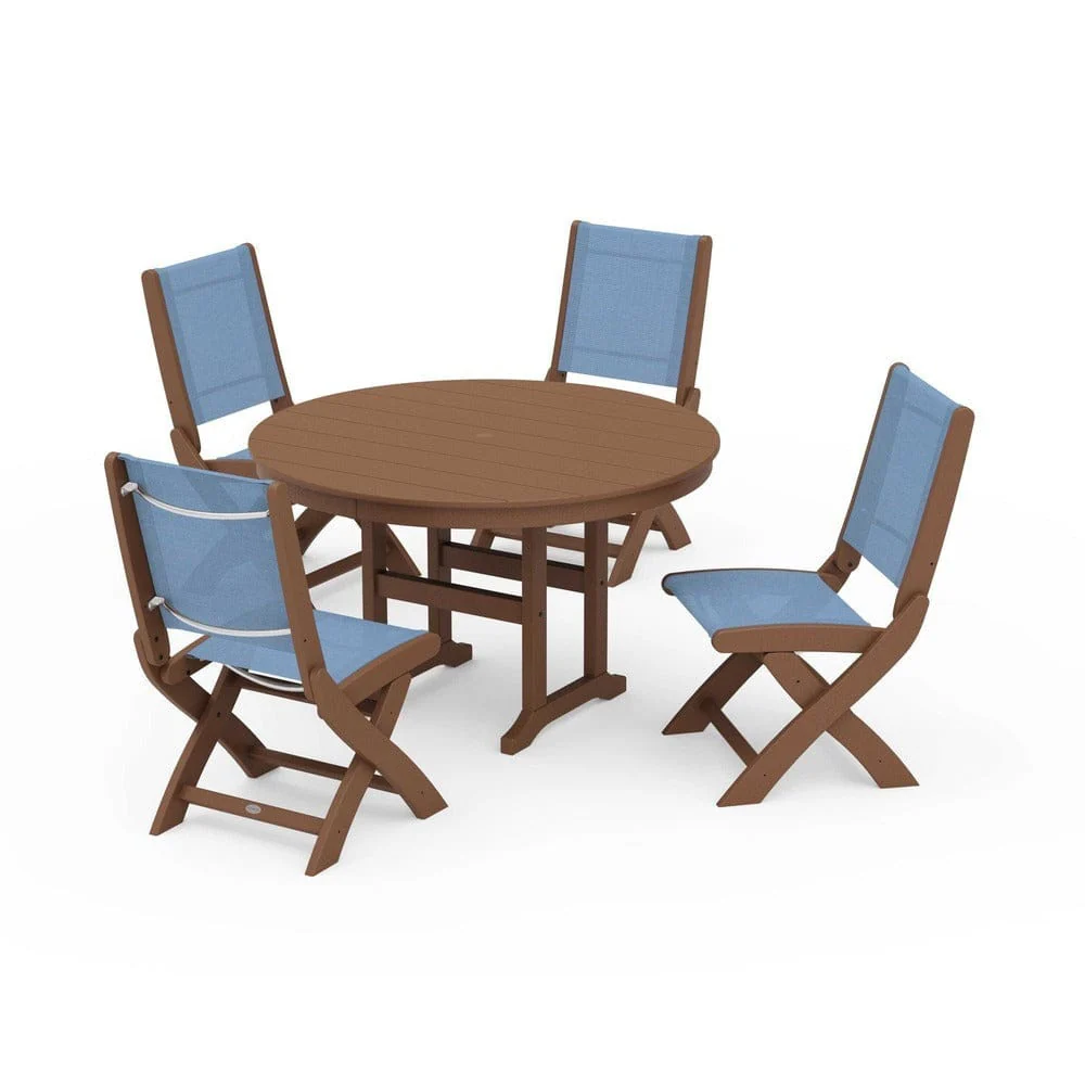 POLYWOOD® - Coastal Folding Side Chair 5-Piece Round Dining Set - PWS1358 - Image 7