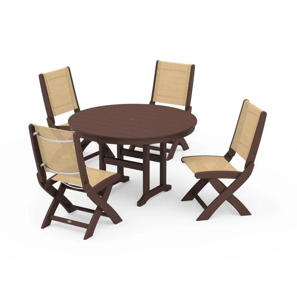 POLYWOOD® - Coastal Folding Side Chair 5-Piece Round Dining Set - PWS1358 - Image 76