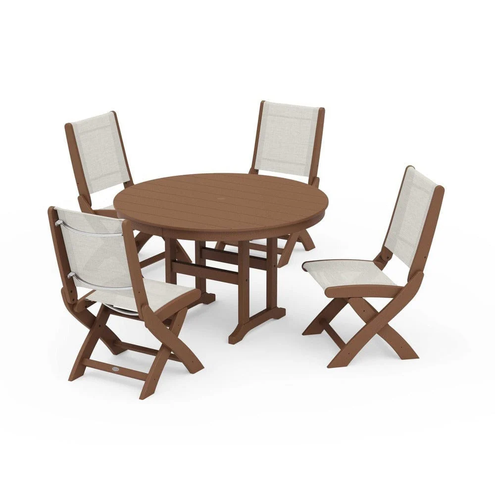 POLYWOOD® - Coastal Folding Side Chair 5-Piece Round Dining Set - PWS1358 - Image 77