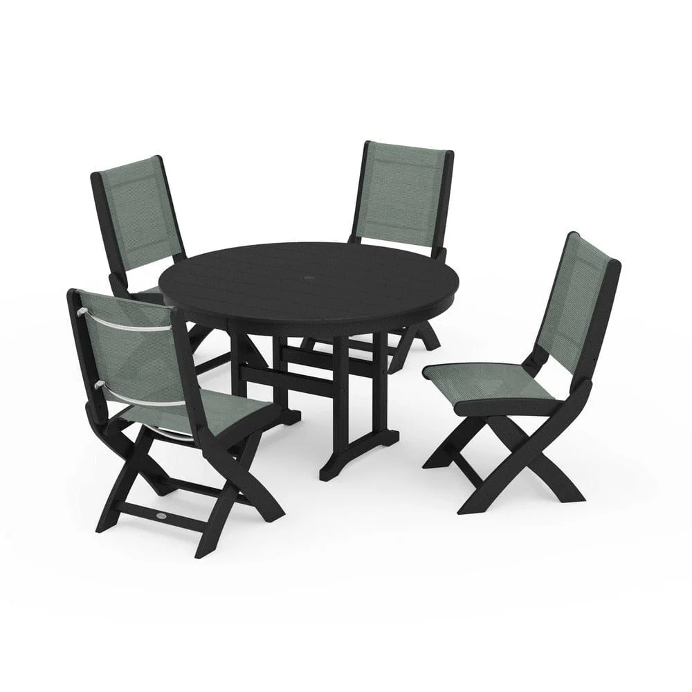 POLYWOOD® - Coastal Folding Side Chair 5-Piece Round Dining Set - PWS1358 - Image 8