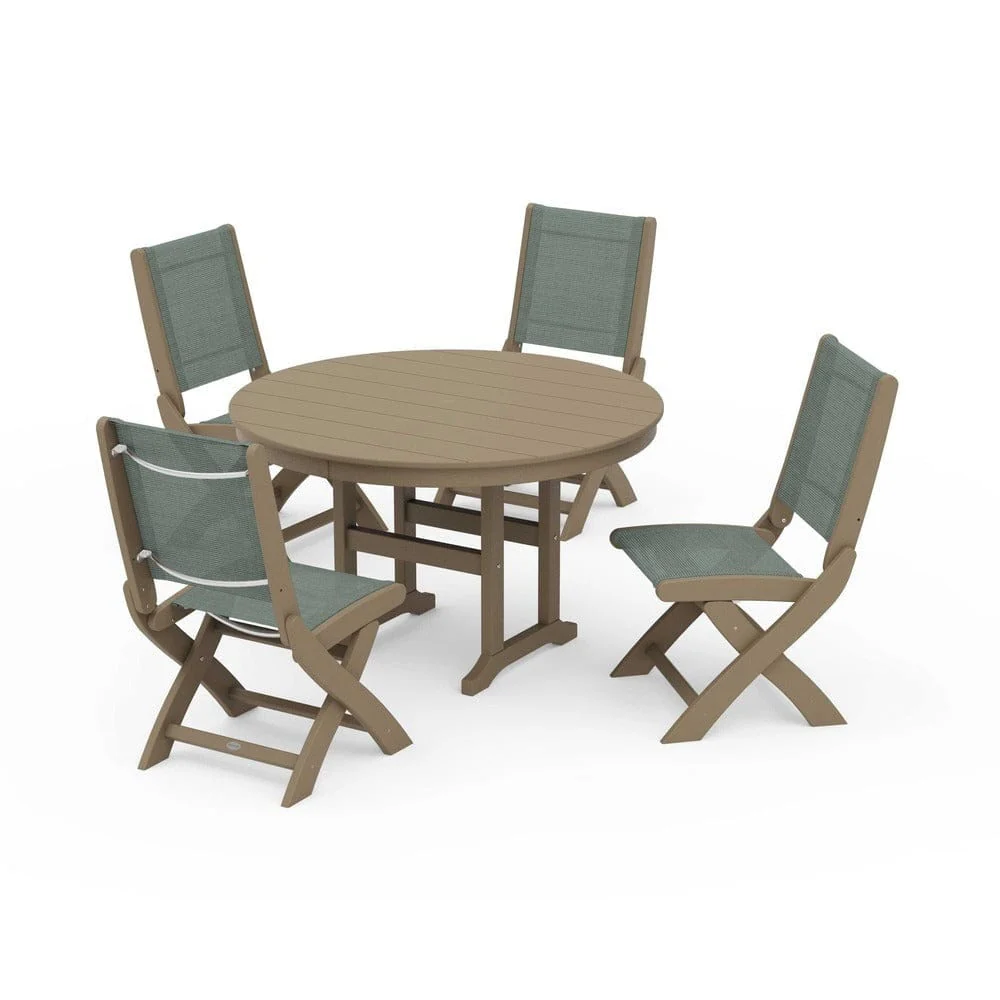 POLYWOOD® - Coastal Folding Side Chair 5-Piece Round Dining Set - PWS1358 - Image 81
