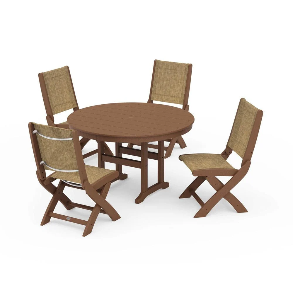 POLYWOOD® - Coastal Folding Side Chair 5-Piece Round Dining Set - PWS1358 - Image 84