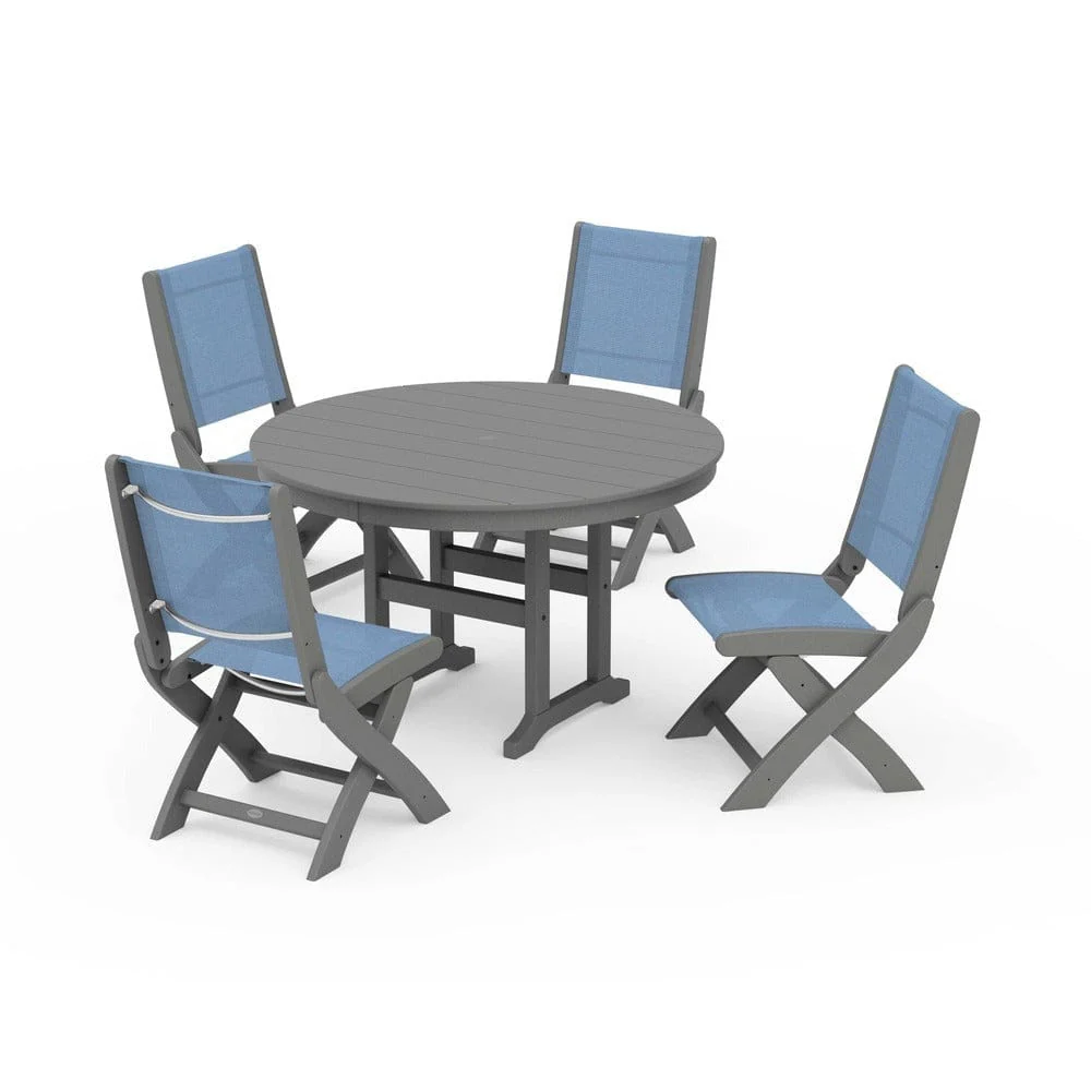 POLYWOOD® - Coastal Folding Side Chair 5-Piece Round Dining Set - PWS1358 - Image 85