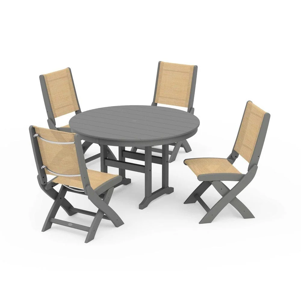 POLYWOOD® - Coastal Folding Side Chair 5-Piece Round Dining Set - PWS1358 - Image 86