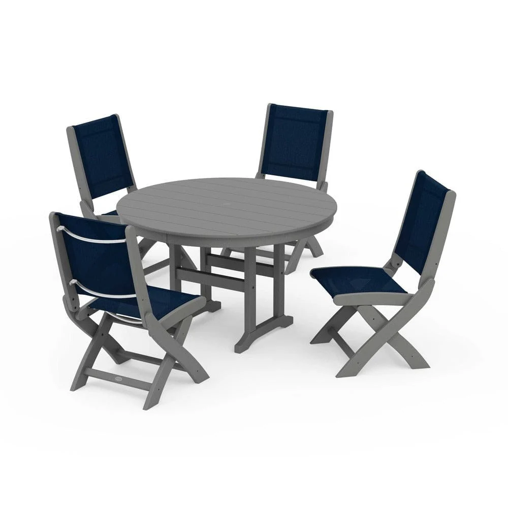POLYWOOD® - Coastal Folding Side Chair 5-Piece Round Dining Set - PWS1358 - Image 88