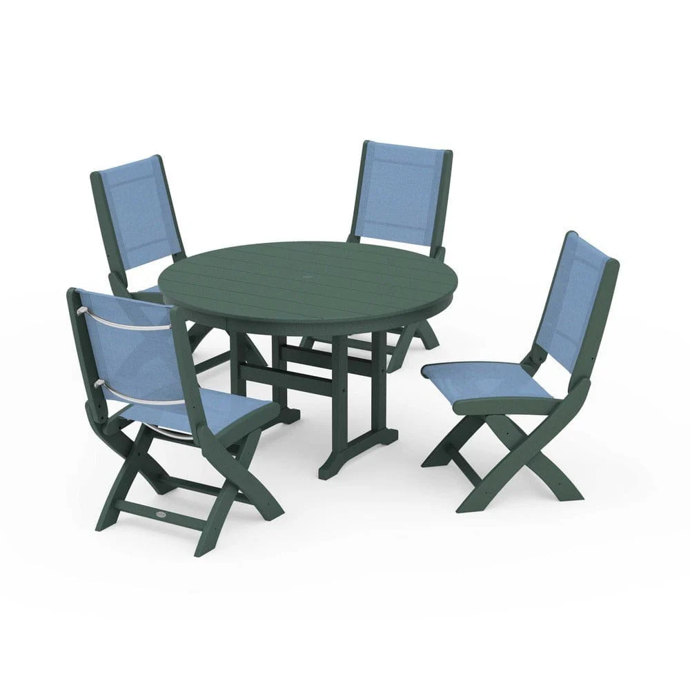 POLYWOOD® - Coastal Folding Side Chair 5-Piece Round Dining Set - PWS1358 - Image 9