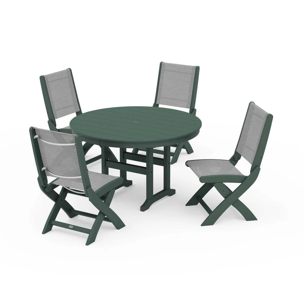 POLYWOOD® - Coastal Folding Side Chair 5-Piece Round Dining Set - PWS1358 - Image 90