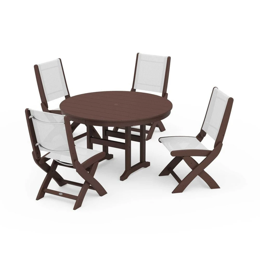 POLYWOOD® - Coastal Folding Side Chair 5-Piece Round Dining Set - PWS1358 - Image 91