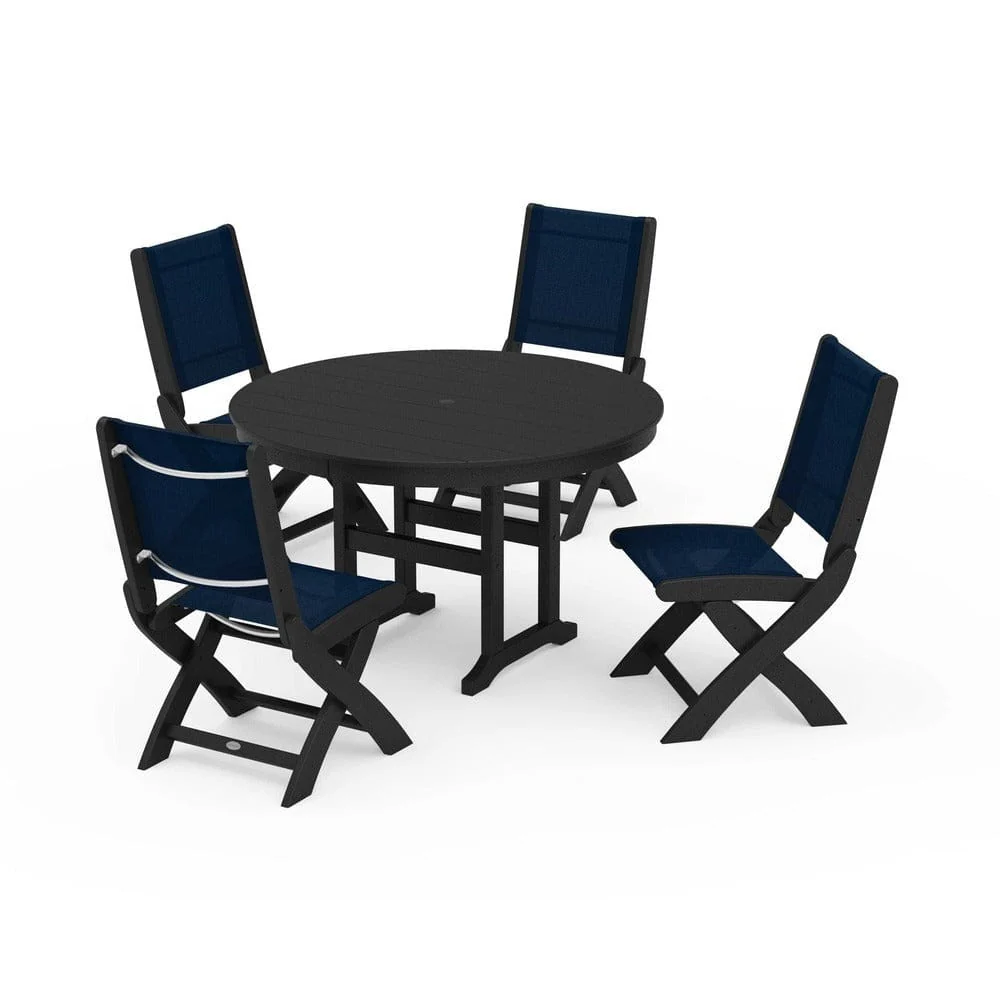 POLYWOOD® - Coastal Folding Side Chair 5-Piece Round Dining Set - PWS1358 - Image 94