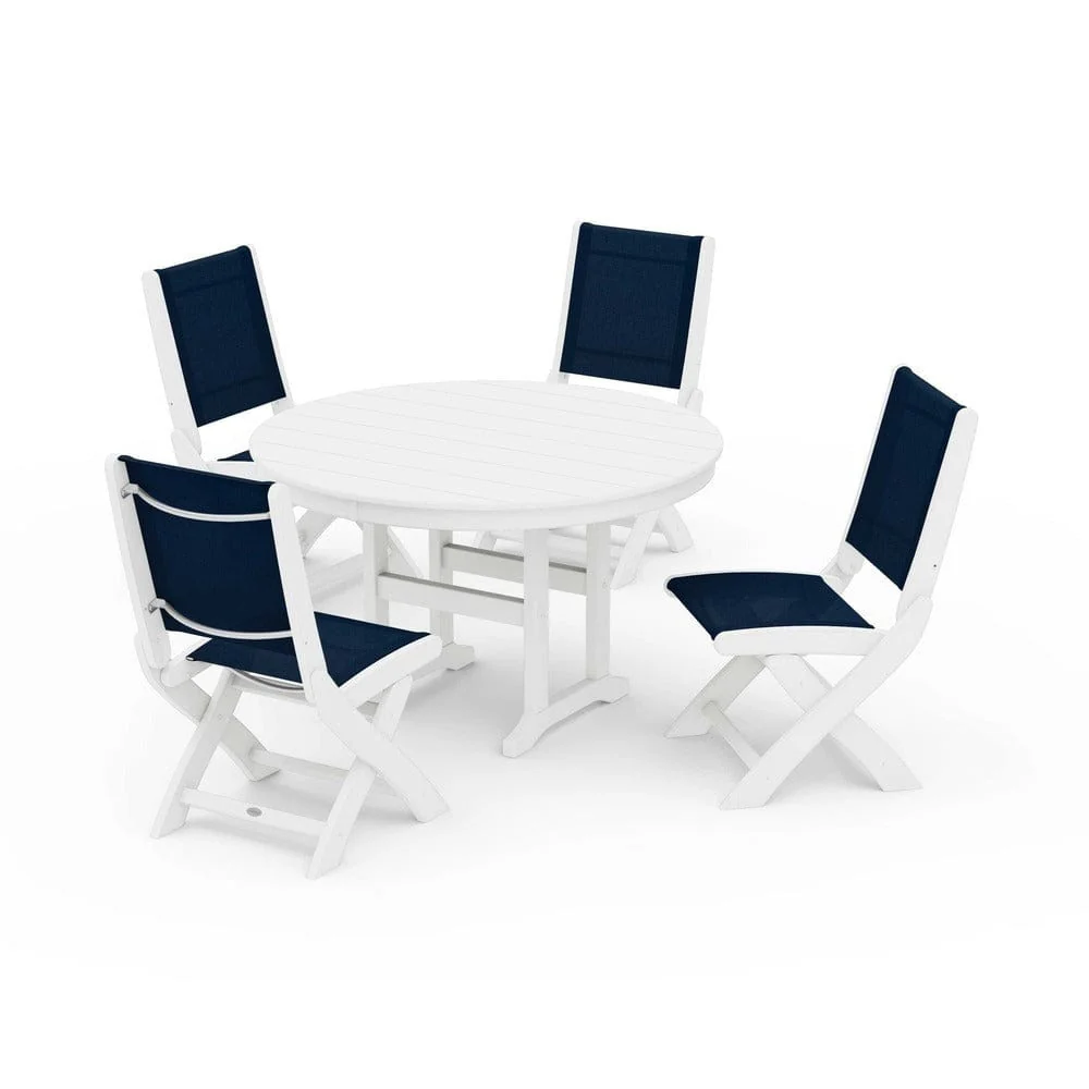 POLYWOOD® - Coastal Folding Side Chair 5-Piece Round Dining Set - PWS1358 - Image 96