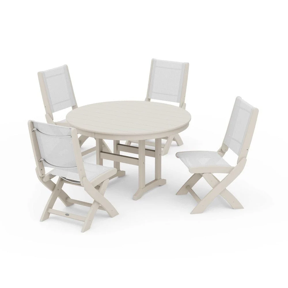 POLYWOOD® - Coastal Folding Side Chair 5-Piece Round Dining Set - PWS1358 - Image 98