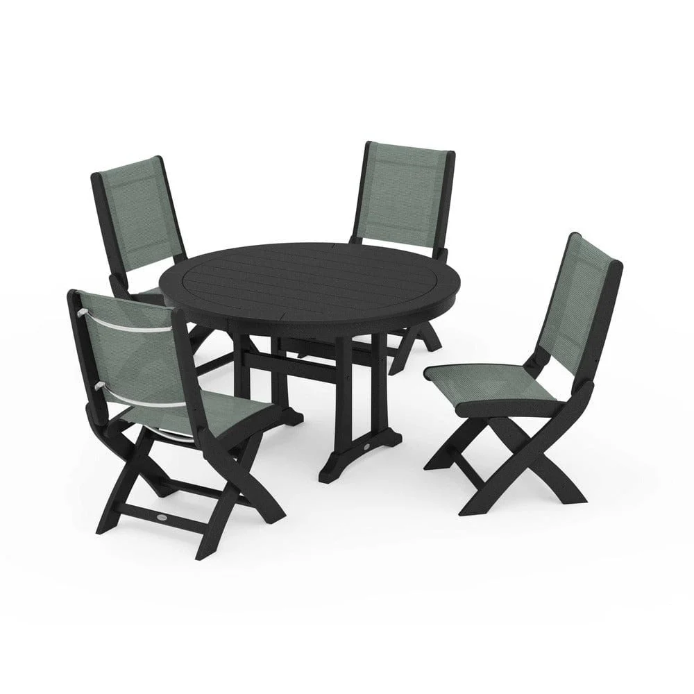 POLYWOOD® - Coastal Folding Side Chair 5-Piece Round Dining Set With Trestle Legs - PWS1121 - Image 104