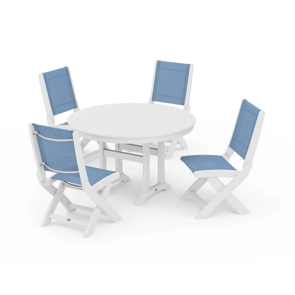 POLYWOOD® - Coastal Folding Side Chair 5-Piece Round Dining Set With Trestle Legs - PWS1121 - Image 106