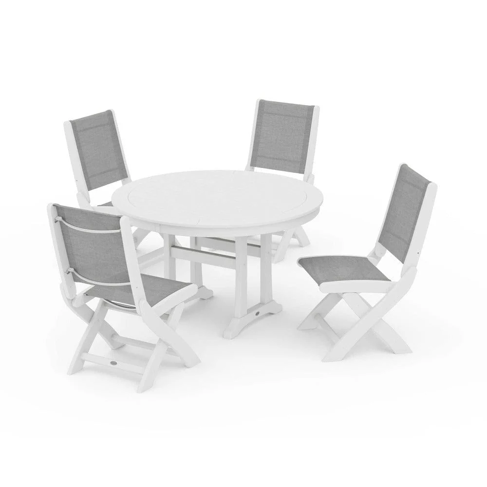 POLYWOOD® - Coastal Folding Side Chair 5-Piece Round Dining Set With Trestle Legs - PWS1121 - Image 107