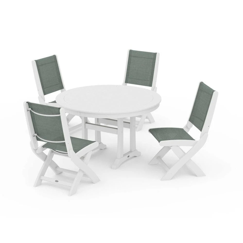 POLYWOOD® - Coastal Folding Side Chair 5-Piece Round Dining Set With Trestle Legs - PWS1121 - Image 108