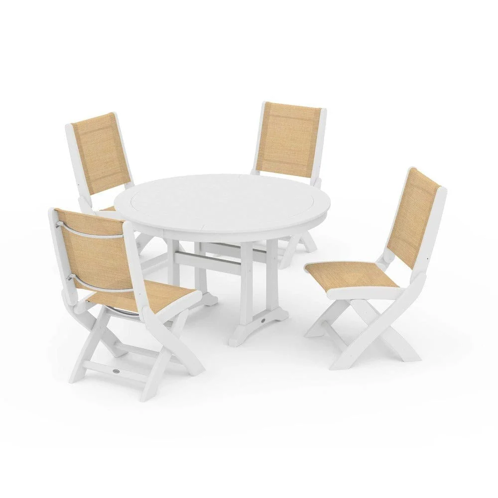 POLYWOOD® - Coastal Folding Side Chair 5-Piece Round Dining Set With Trestle Legs - PWS1121 - Image 109