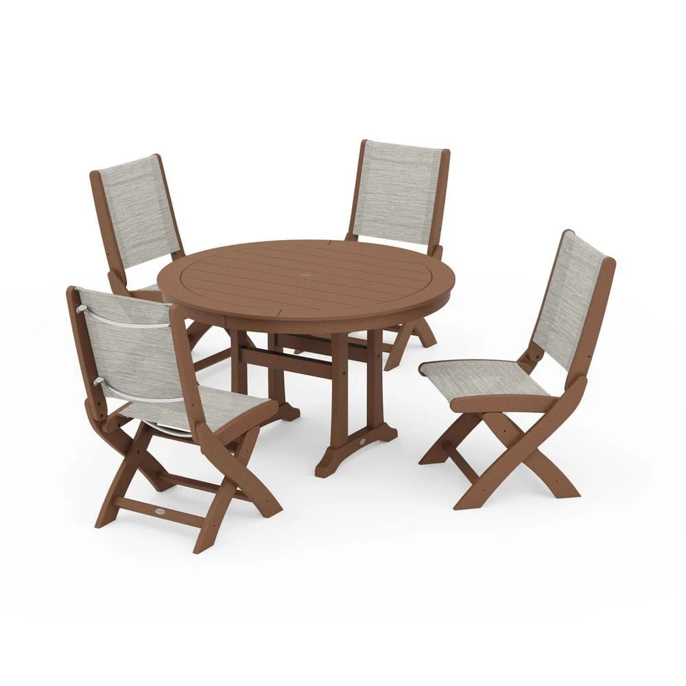 POLYWOOD® - Coastal Folding Side Chair 5-Piece Round Dining Set With Trestle Legs - PWS1121 - Image 114