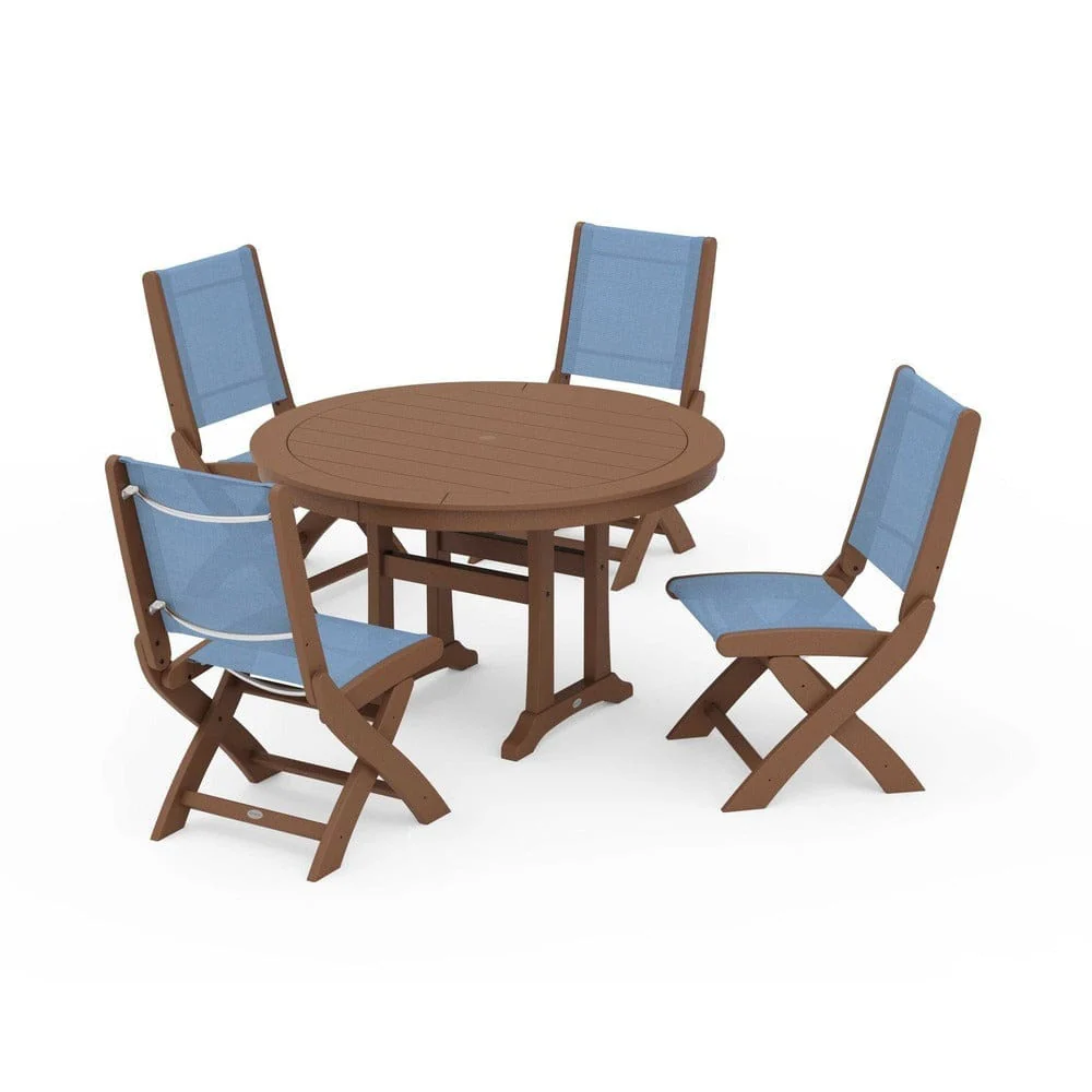 POLYWOOD® - Coastal Folding Side Chair 5-Piece Round Dining Set With Trestle Legs - PWS1121 - Image 115