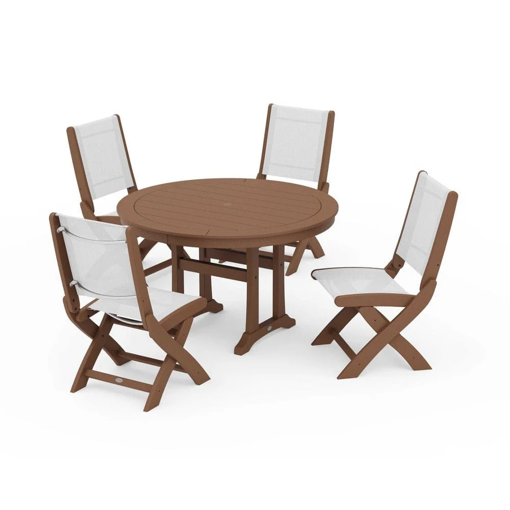 POLYWOOD® - Coastal Folding Side Chair 5-Piece Round Dining Set With Trestle Legs - PWS1121 - Image 116
