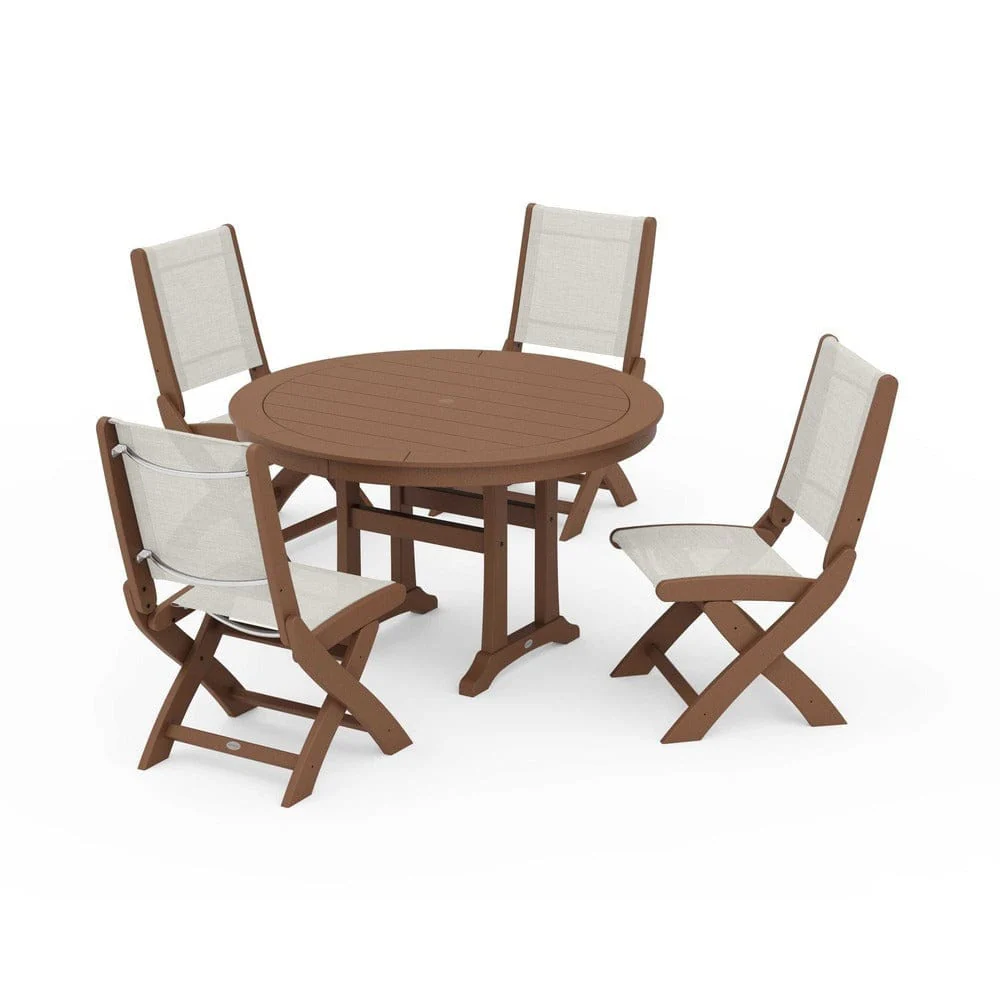 POLYWOOD® - Coastal Folding Side Chair 5-Piece Round Dining Set With Trestle Legs - PWS1121 - Image 117
