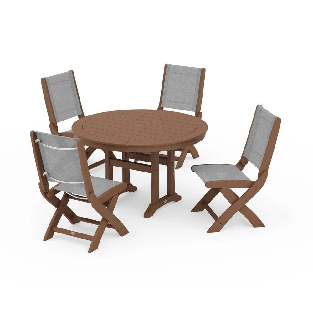 POLYWOOD® - Coastal Folding Side Chair 5-Piece Round Dining Set With Trestle Legs - PWS1121 - Image 119