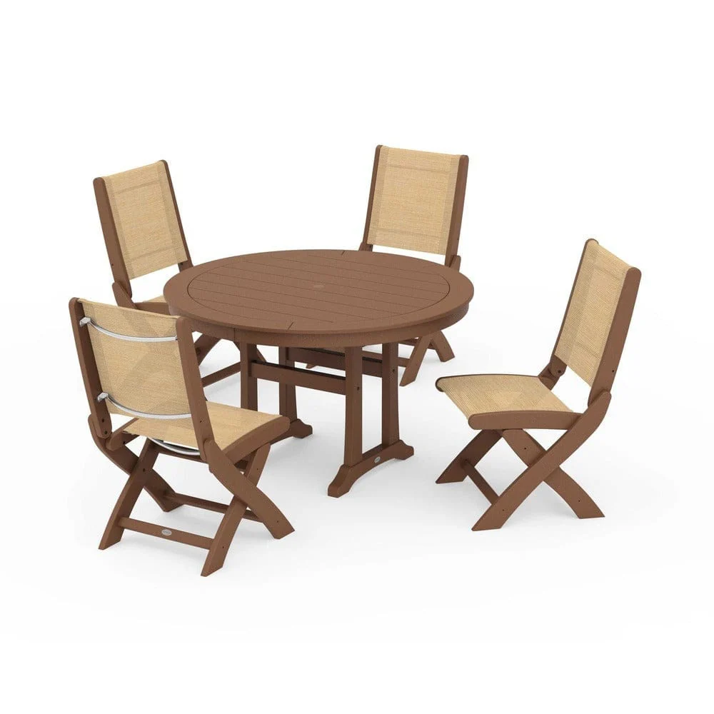 POLYWOOD® - Coastal Folding Side Chair 5-Piece Round Dining Set With Trestle Legs - PWS1121 - Image 120