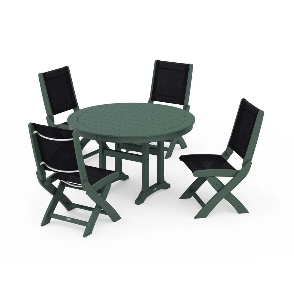POLYWOOD® - Coastal Folding Side Chair 5-Piece Round Dining Set With Trestle Legs - PWS1121 - Image 122