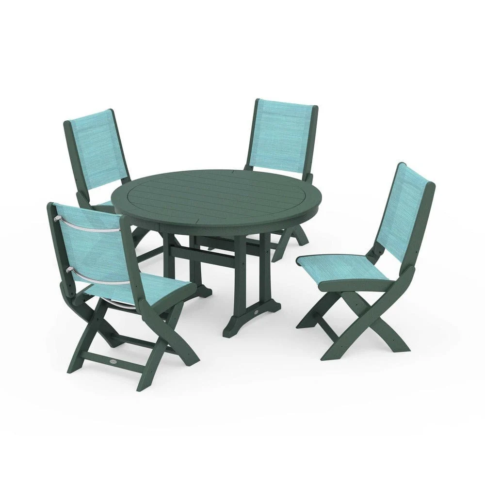 POLYWOOD® - Coastal Folding Side Chair 5-Piece Round Dining Set With Trestle Legs - PWS1121 - Image 124