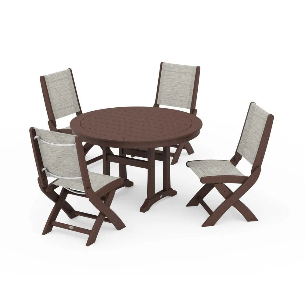 POLYWOOD® - Coastal Folding Side Chair 5-Piece Round Dining Set With Trestle Legs - PWS1121 - Image 126