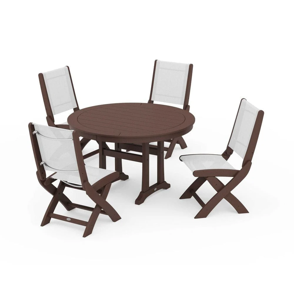 POLYWOOD® - Coastal Folding Side Chair 5-Piece Round Dining Set With Trestle Legs - PWS1121 - Image 127