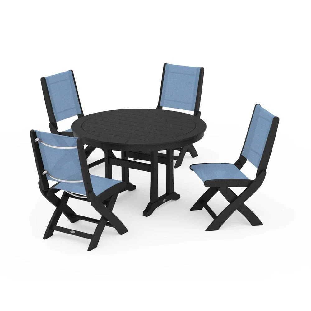 POLYWOOD® - Coastal Folding Side Chair 5-Piece Round Dining Set With Trestle Legs - PWS1121 - Image 15