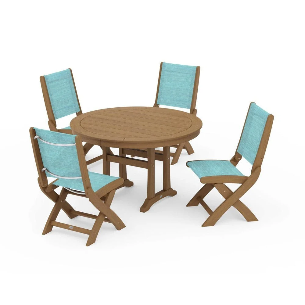 POLYWOOD® - Coastal Folding Side Chair 5-Piece Round Dining Set With Trestle Legs - PWS1121 - Image 17