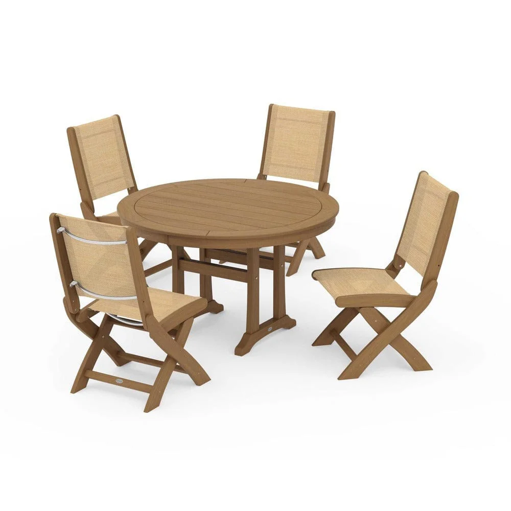 POLYWOOD® - Coastal Folding Side Chair 5-Piece Round Dining Set With Trestle Legs - PWS1121 - Image 33