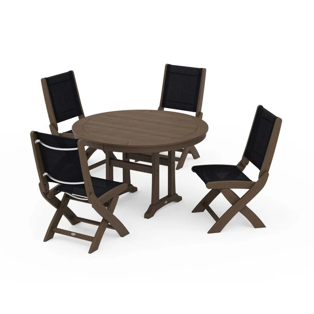 POLYWOOD® - Coastal Folding Side Chair 5-Piece Round Dining Set With Trestle Legs - PWS1121 - Image 47