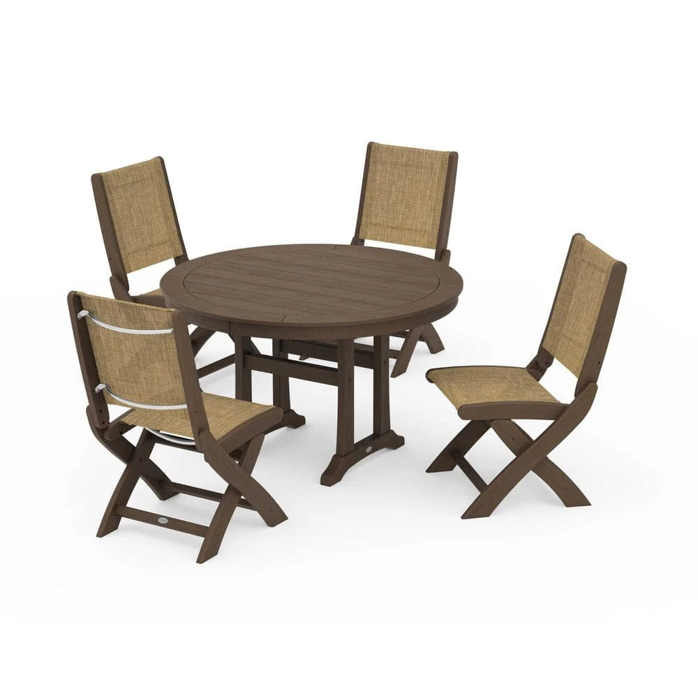 POLYWOOD® - Coastal Folding Side Chair 5-Piece Round Dining Set With Trestle Legs - PWS1121 - Image 50