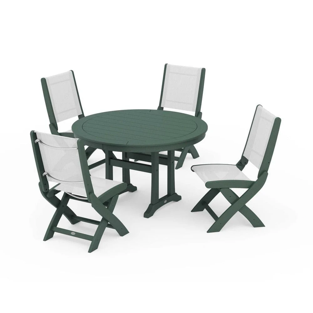 POLYWOOD® - Coastal Folding Side Chair 5-Piece Round Dining Set With Trestle Legs - PWS1121 - Image 51