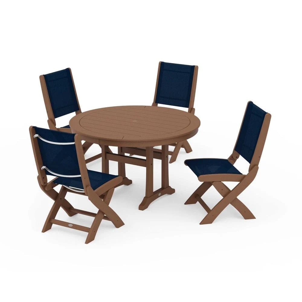 POLYWOOD® - Coastal Folding Side Chair 5-Piece Round Dining Set With Trestle Legs - PWS1121 - Image 74