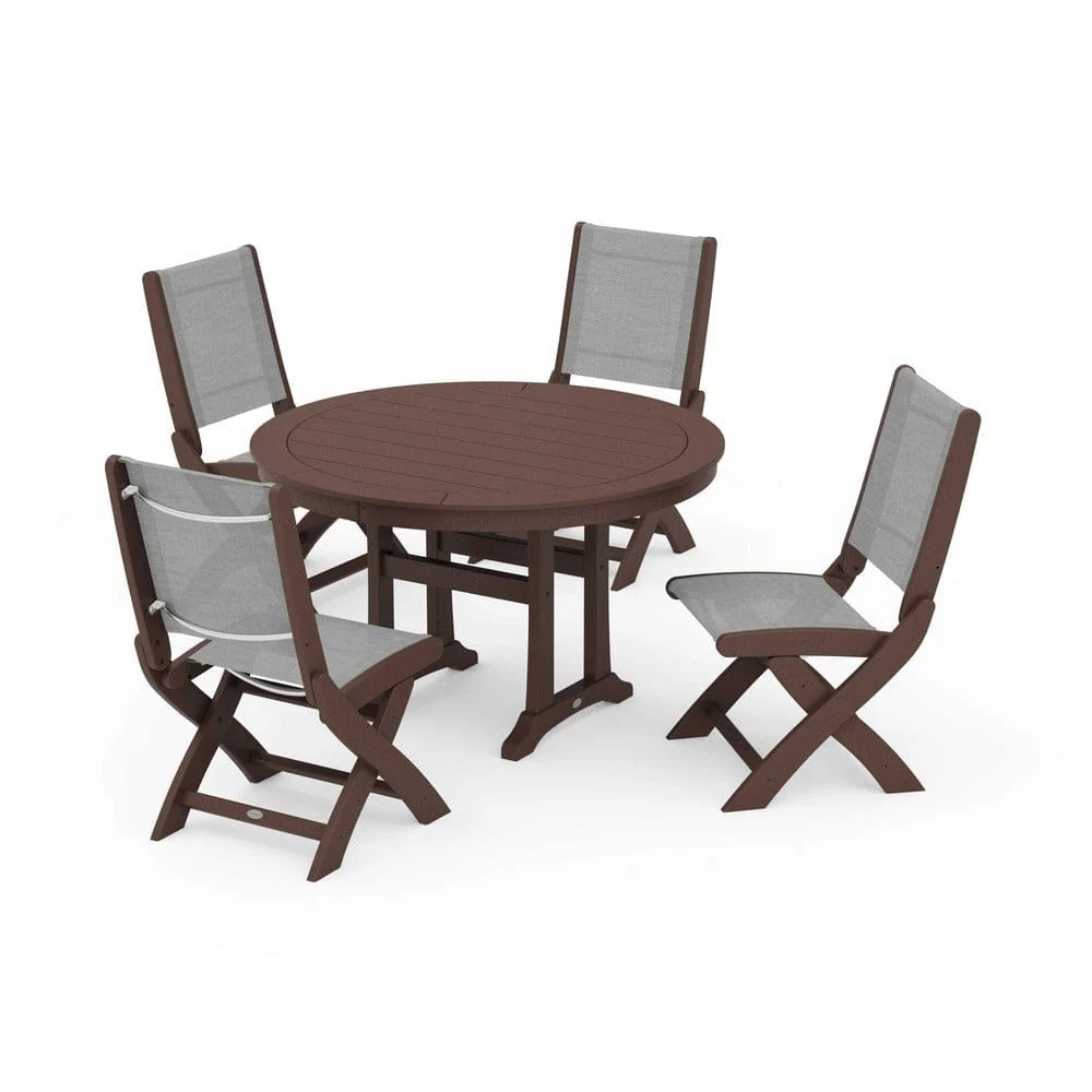 POLYWOOD® - Coastal Folding Side Chair 5-Piece Round Dining Set With Trestle Legs - PWS1121 - Image 78