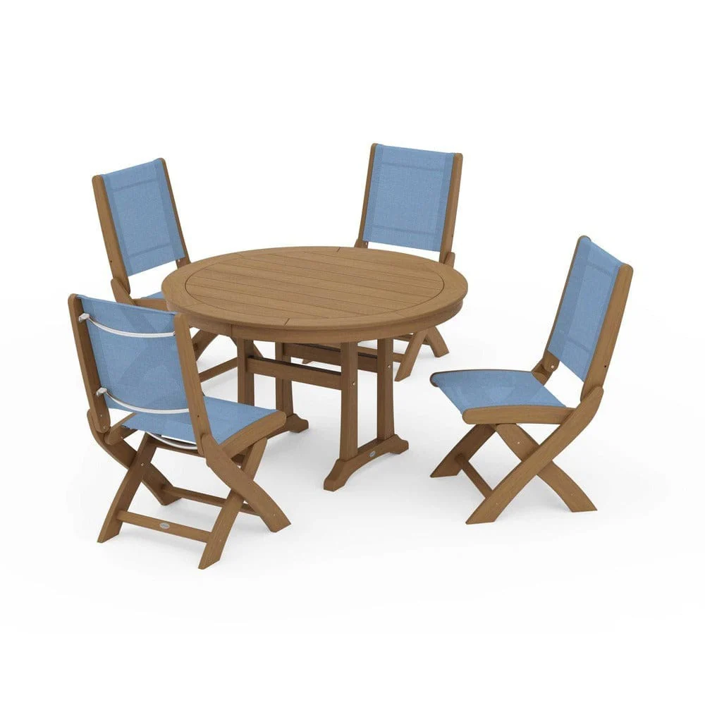 POLYWOOD® - Coastal Folding Side Chair 5-Piece Round Dining Set With Trestle Legs - PWS1121 - Image 91