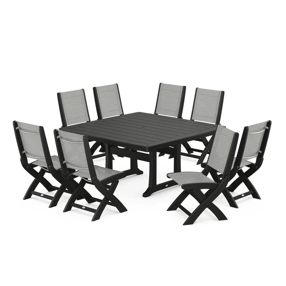 POLYWOOD® - Coastal Folding Side Chair 9-Piece Dining Set with Trestle Legs - PWS1113 - Image 100