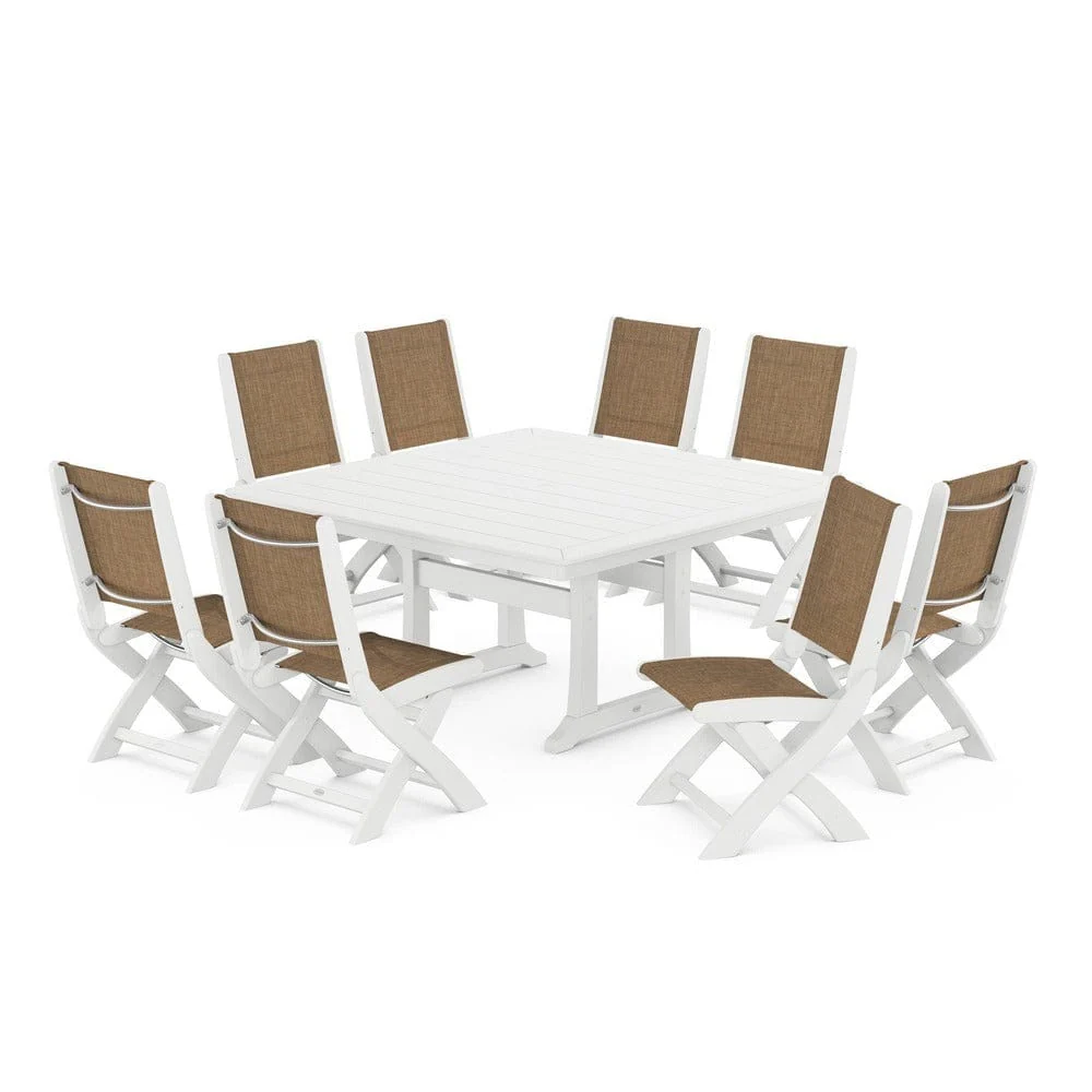 POLYWOOD® - Coastal Folding Side Chair 9-Piece Dining Set with Trestle Legs - PWS1113 - Image 102