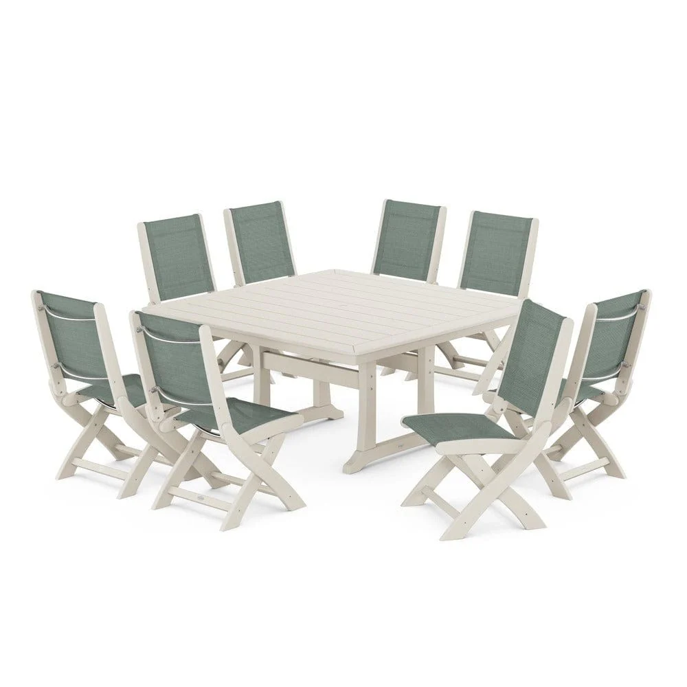 POLYWOOD® - Coastal Folding Side Chair 9-Piece Dining Set with Trestle Legs - PWS1113 - Image 104