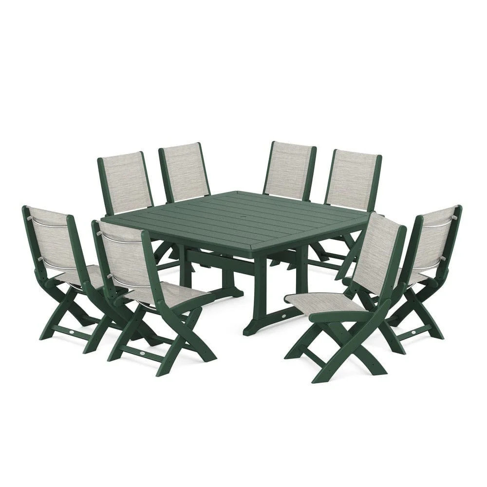 POLYWOOD® - Coastal Folding Side Chair 9-Piece Dining Set with Trestle Legs - PWS1113 - Image 107