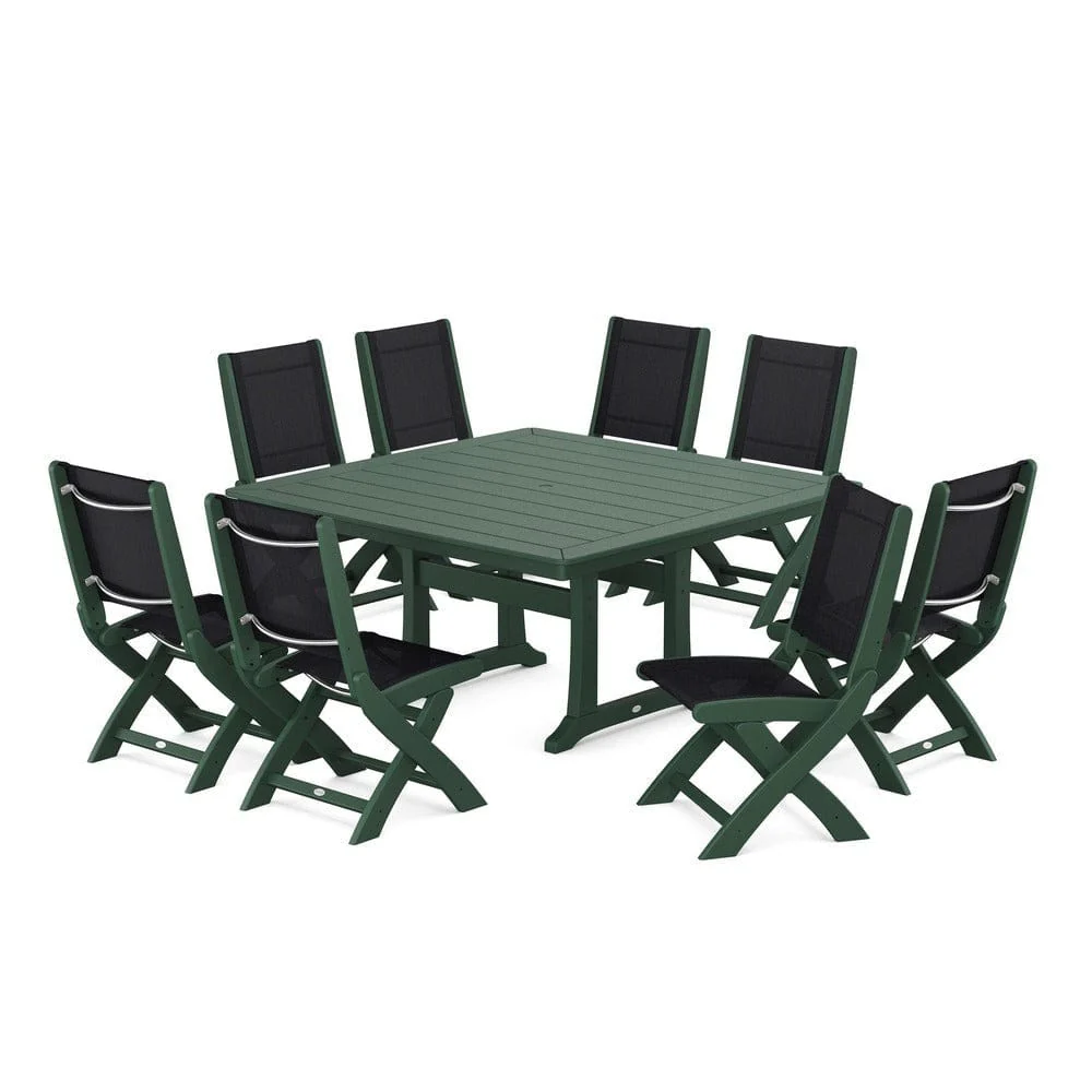 POLYWOOD® - Coastal Folding Side Chair 9-Piece Dining Set with Trestle Legs - PWS1113 - Image 14