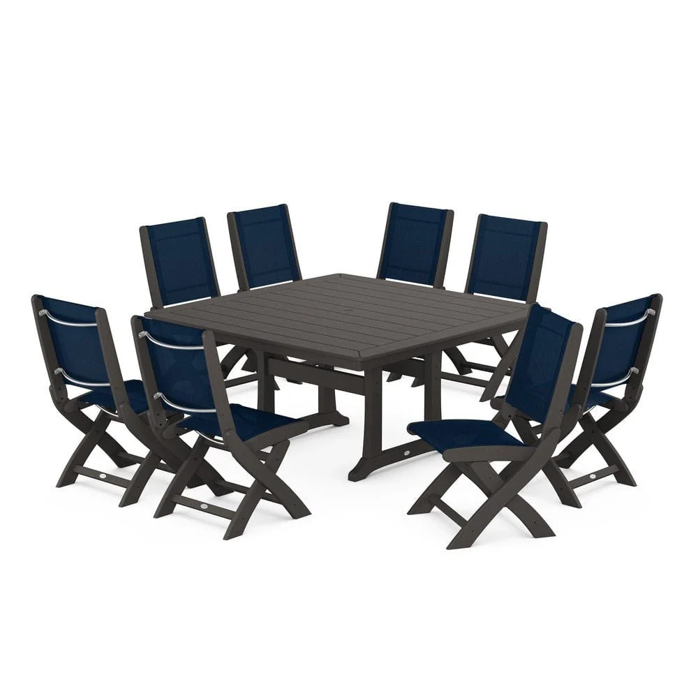 POLYWOOD® - Coastal Folding Side Chair 9-Piece Dining Set with Trestle Legs - PWS1113 - Image 35