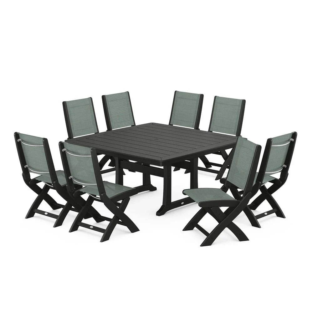POLYWOOD® - Coastal Folding Side Chair 9-Piece Dining Set with Trestle Legs - PWS1113 - Image 6