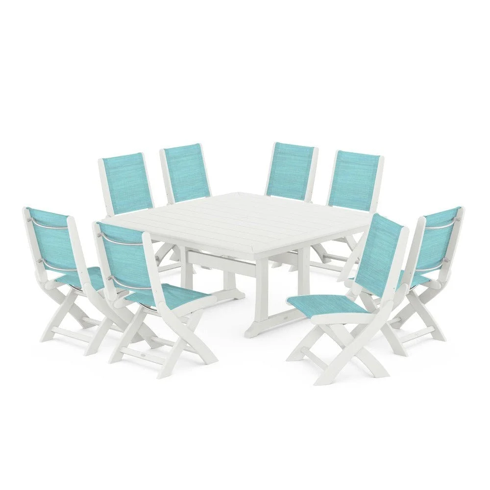 POLYWOOD® - Coastal Folding Side Chair 9-Piece Dining Set with Trestle Legs - PWS1113 - Image 83
