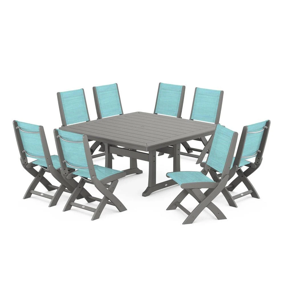 POLYWOOD® - Coastal Folding Side Chair 9-Piece Dining Set with Trestle Legs - PWS1113 - Image 96